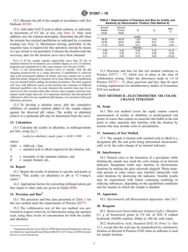 ASTM D1067-16 - Standard Test Methods for  Acidity or Alkalinity of Water