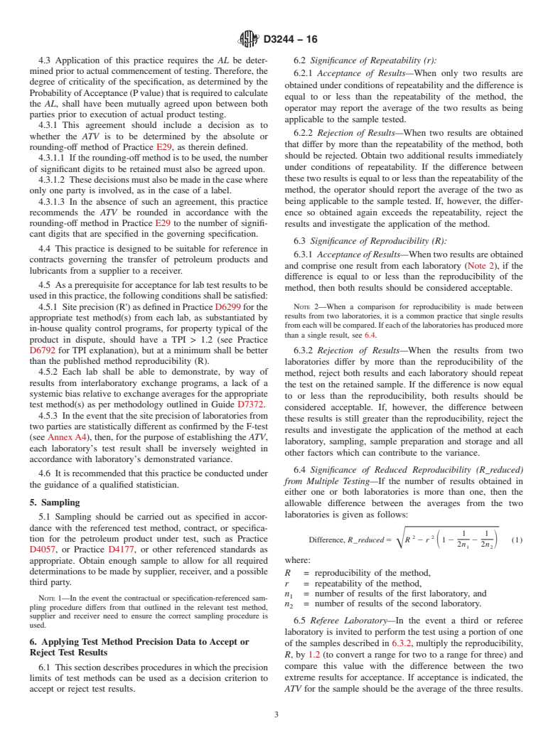 ASTM D3244-16 - Standard Practice for Utilization of Test Data to Determine Conformance with Specifications