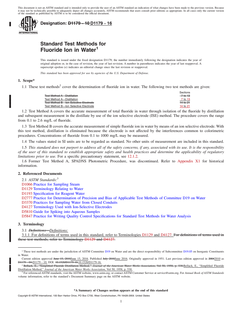 REDLINE ASTM D1179-16 - Standard Test Methods for  Fluoride Ion in Water