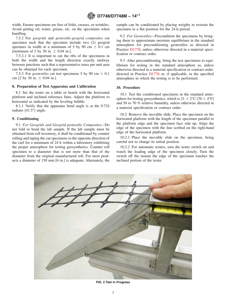 ASTM D7748/D7748M-14e1 - Standard Test Method for  Flexural Rigidity of Geogrids, Geotextiles and Related Products