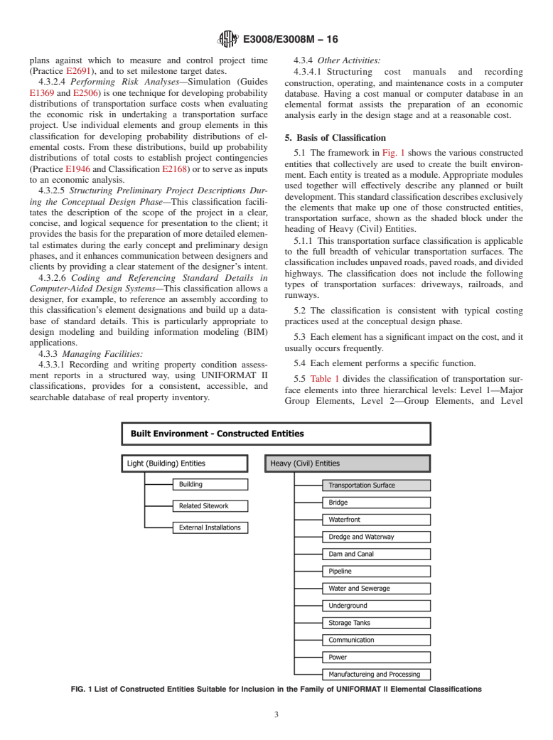 ASTM E3008/E3008M-16 - Standard Classification for Transportation Surface Elements&#x2014;UNIFORMAT II