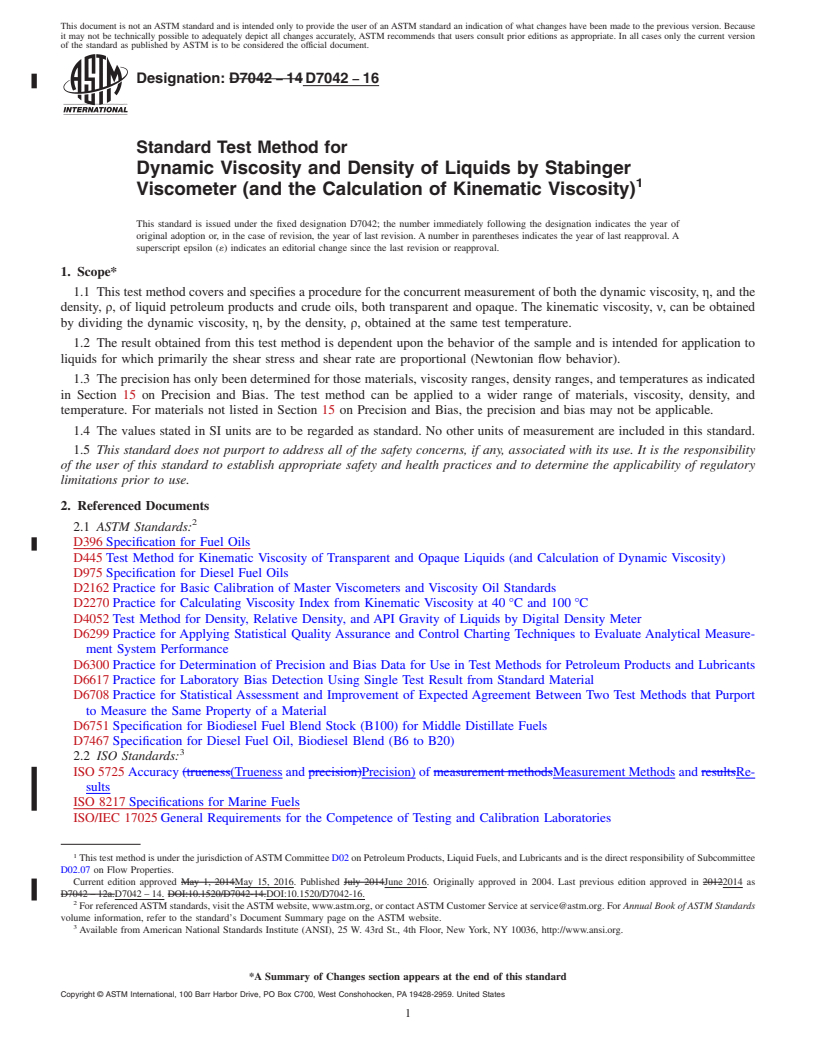 REDLINE ASTM D7042-16 - Standard Test Method for Dynamic Viscosity and Density of Liquids by Stabinger Viscometer  (and the Calculation of Kinematic Viscosity)