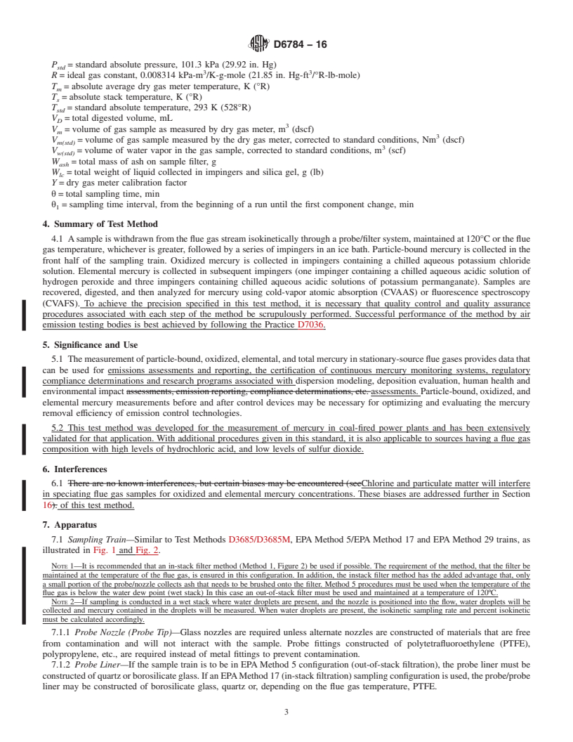 REDLINE ASTM D6784-16 - Standard Test Method for  Elemental, Oxidized, Particle-Bound and Total Mercury in Flue  Gas Generated from Coal-Fired Stationary Sources (Ontario Hydro Method)