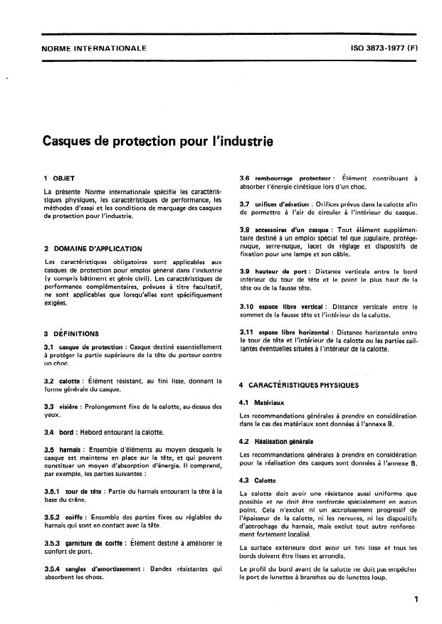 ISO 3873:1977 - Casques de protection pour l'industrie