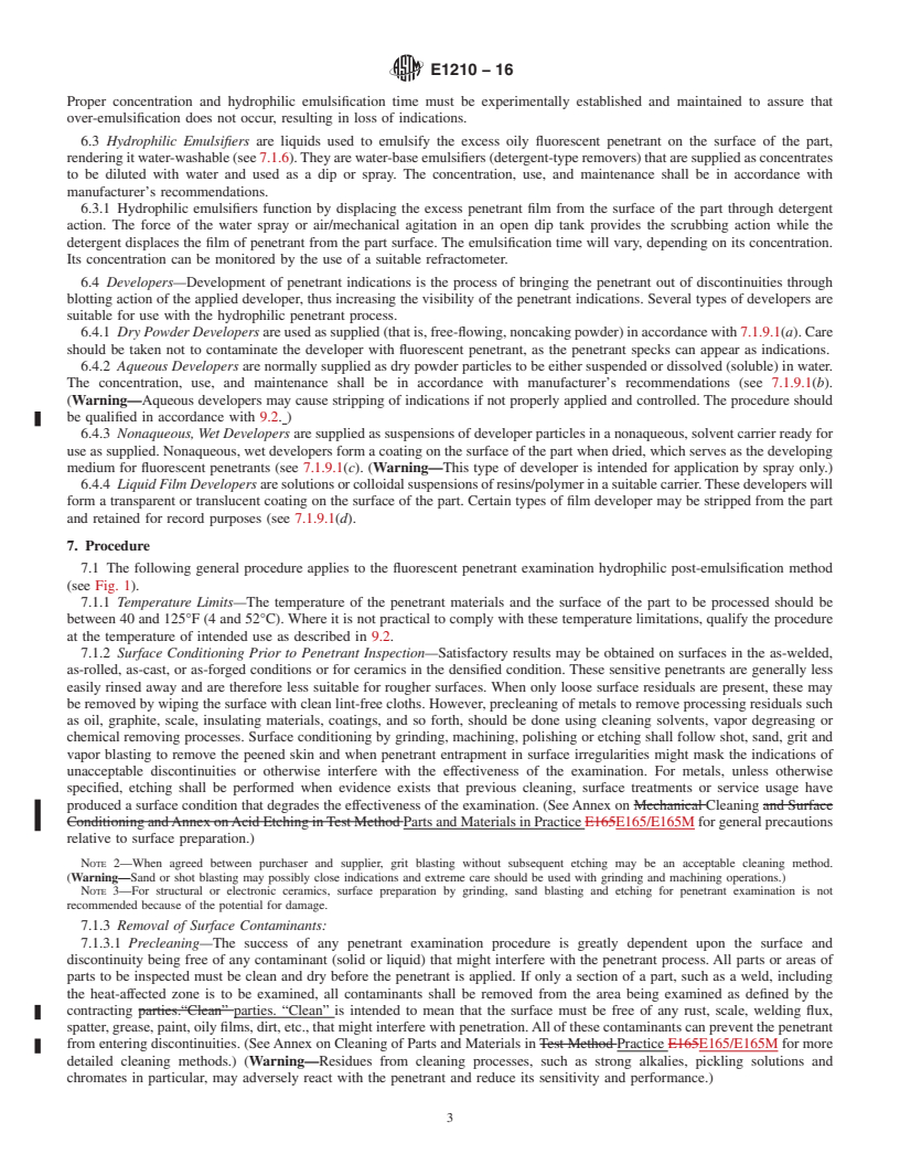 REDLINE ASTM E1210-16 - Standard Practice for  Fluorescent Liquid Penetrant Testing Using the Hydrophilic  Post-Emulsification Process