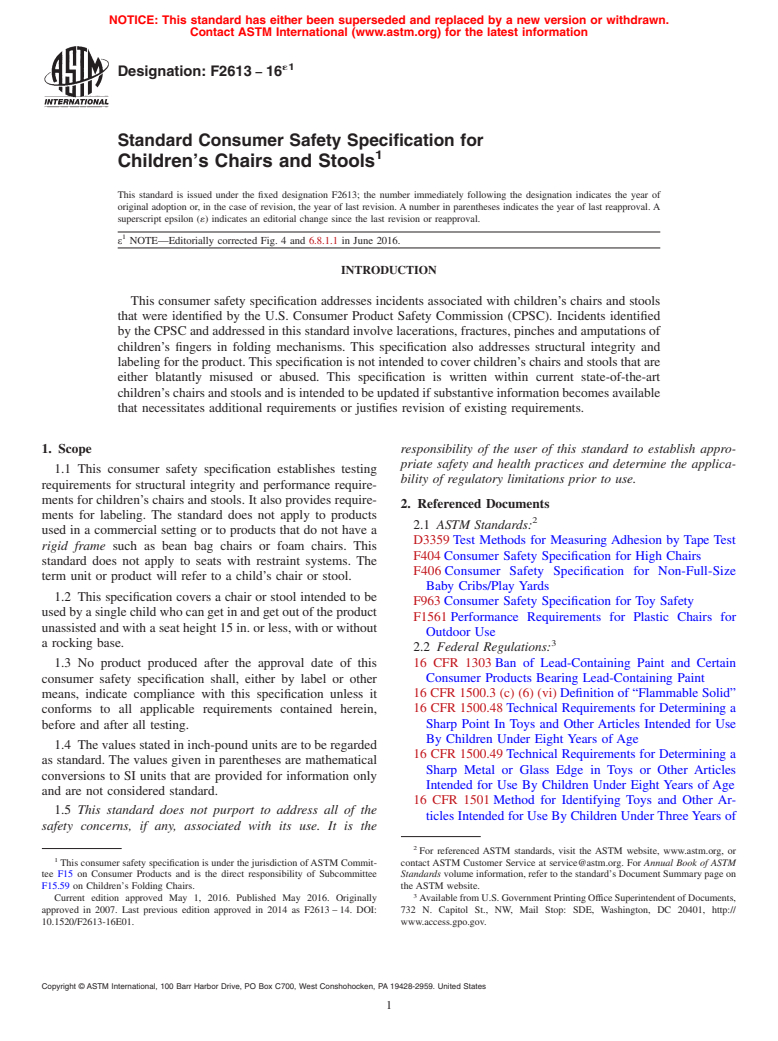 ASTM F2613-16e1 - Standard Consumer Safety Specification for  Children's Chairs and Stools