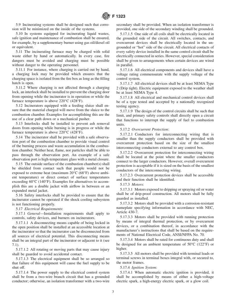 ASTM F1323-01 - Standard Specification for Shipboard Incinerators