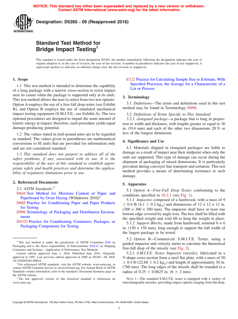 ASTM D5265-09(2016) - Standard Test Method for  Bridge Impact Testing