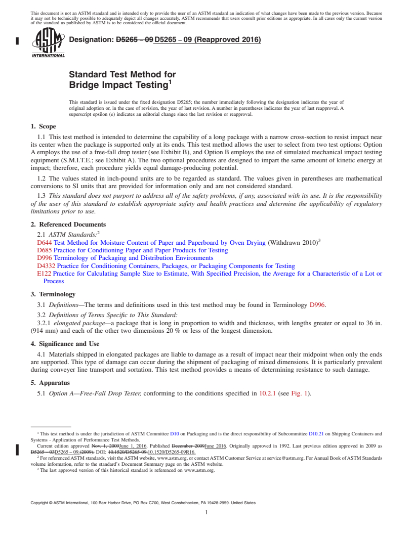 REDLINE ASTM D5265-09(2016) - Standard Test Method for  Bridge Impact Testing