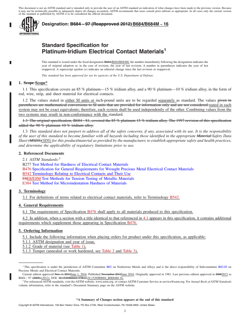 REDLINE ASTM B684/B684M-16 - Standard Specification for Platinum-Iridium Electrical Contact Materials