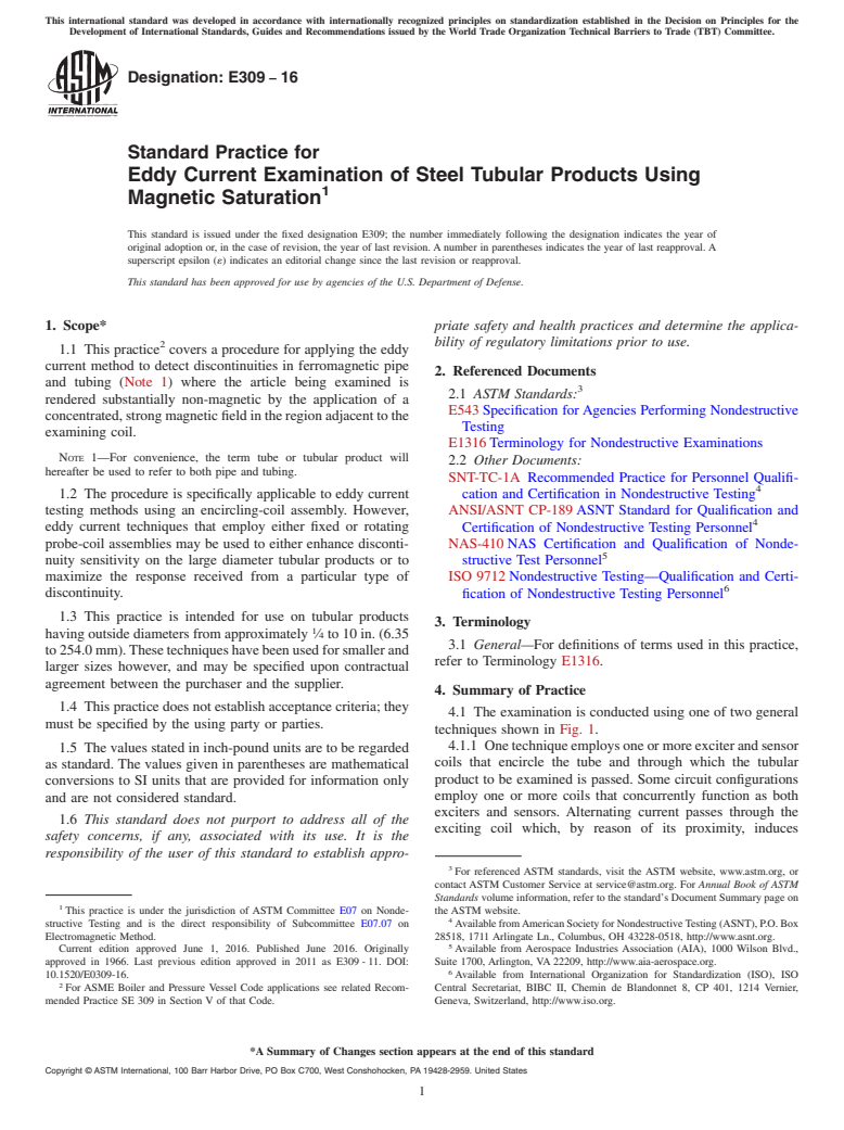 ASTM E309-16 - Standard Practice for  Eddy Current Examination of Steel Tubular Products Using Magnetic  Saturation