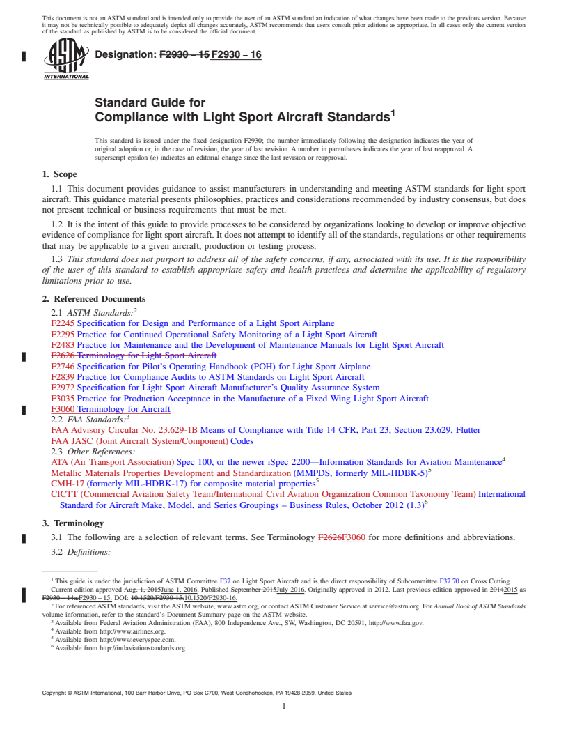 REDLINE ASTM F2930-16 - Standard Guide for Compliance with Light Sport Aircraft Standards