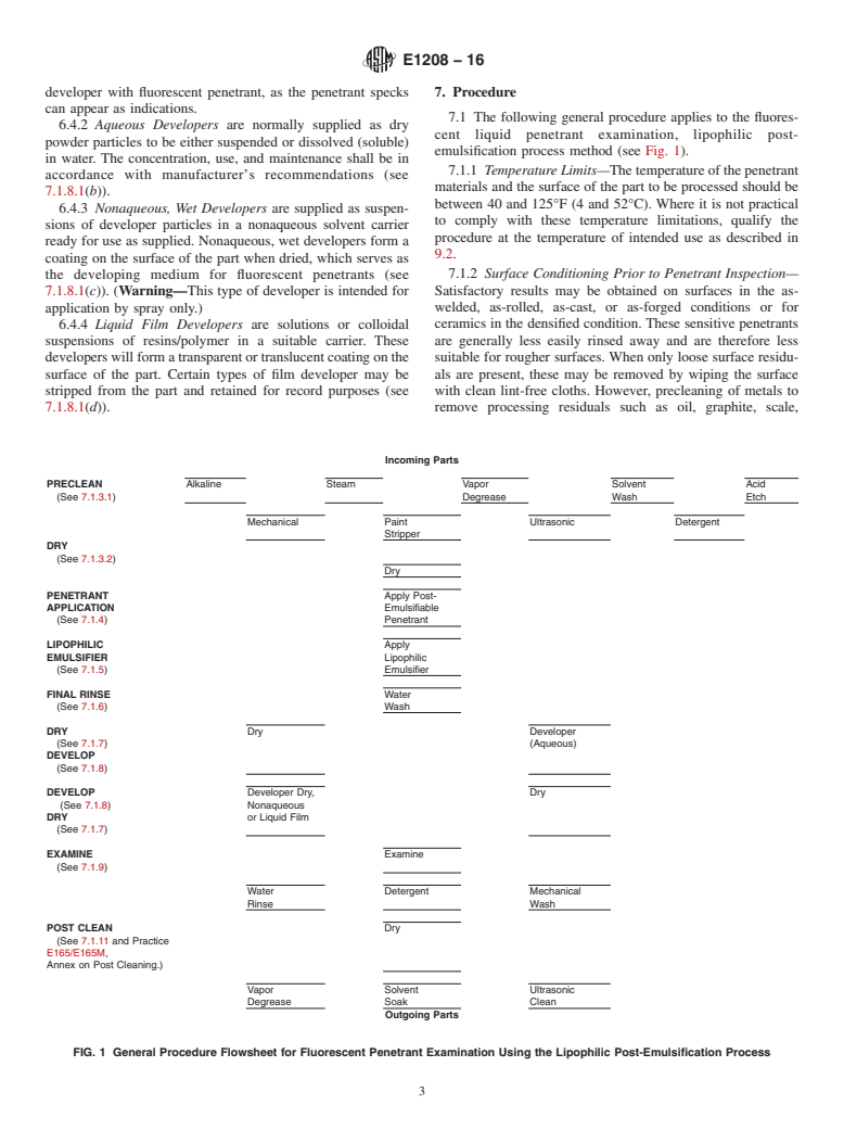 ASTM E1208-16 - Standard Practice for  Fluorescent Liquid Penetrant Testing Using the Lipophilic Post-Emulsification  Process