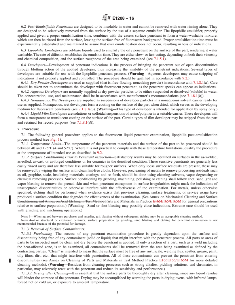 REDLINE ASTM E1208-16 - Standard Practice for  Fluorescent Liquid Penetrant Testing Using the Lipophilic Post-Emulsification  Process