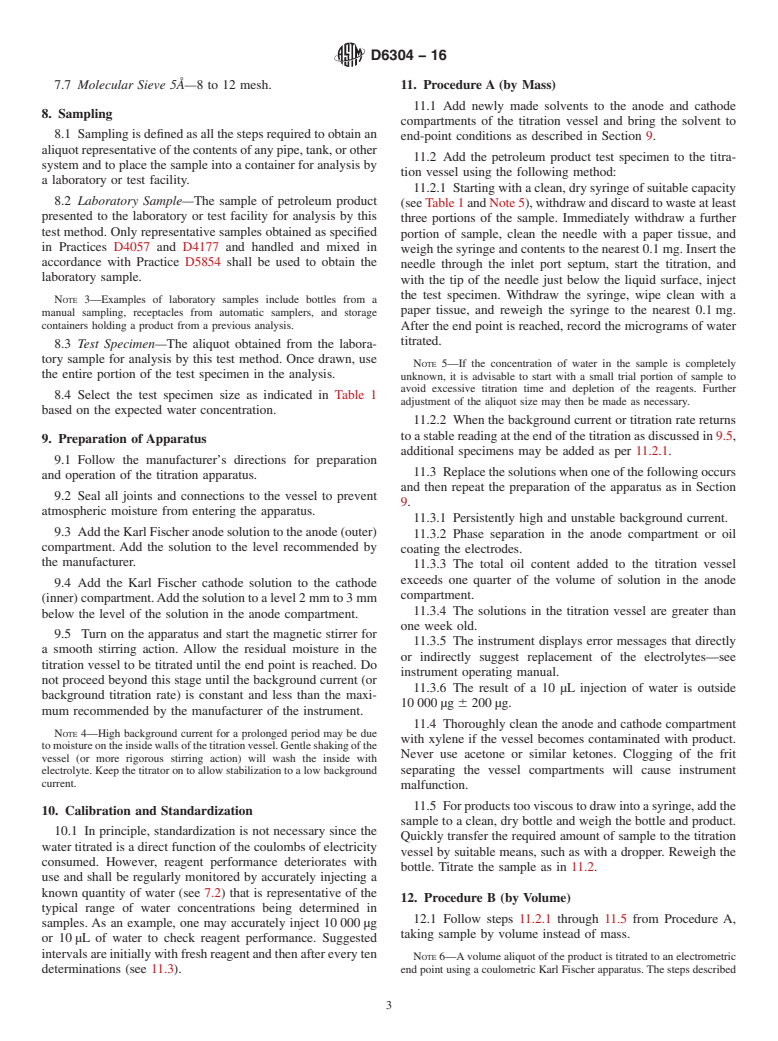 ASTM D6304-16 - Standard Test Method for  Determination of Water in Petroleum Products, Lubricating Oils,   and Additives by Coulometric Karl Fischer Titration