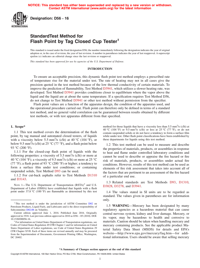 ASTM D56-16 - Standard Test Method for  Flash Point by Tag Closed Cup Tester