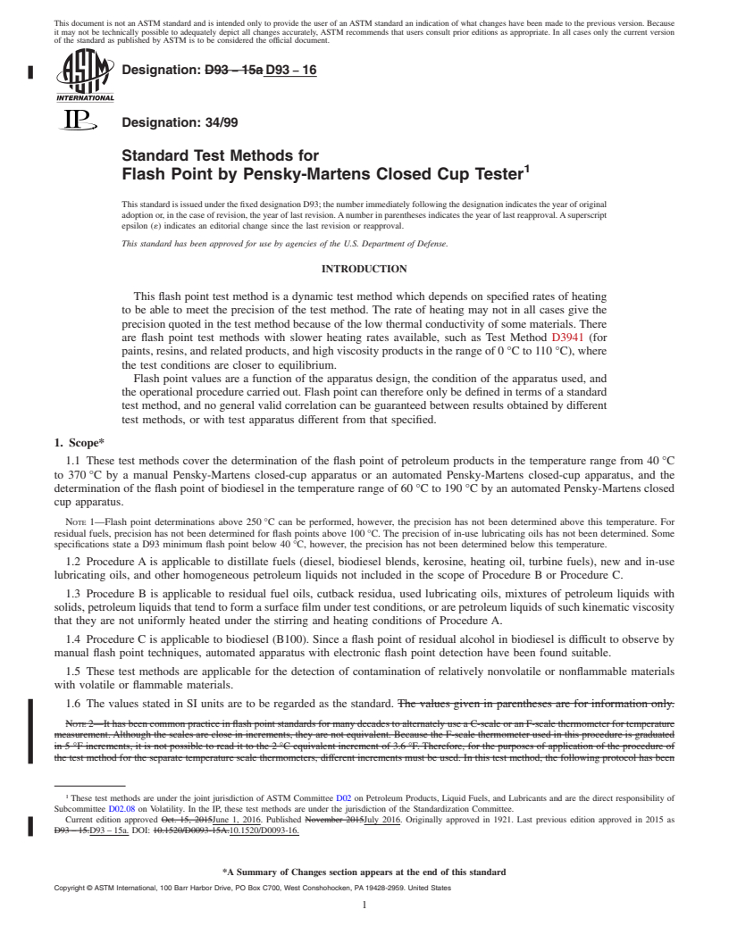 REDLINE ASTM D93-16 - Standard Test Methods for  Flash Point by Pensky-Martens Closed Cup Tester