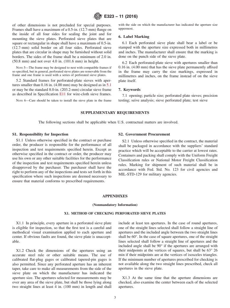 ASTM E323-11(2016) - Standard Specification for  Perforated-Plate Sieves for Testing Purposes