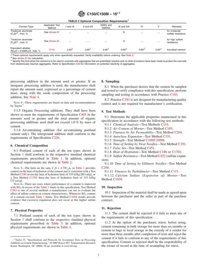 ASTM C150/C150M-16e1 - Standard Specification For Portland Cement