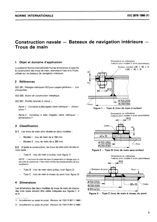 ISO 3876:1986 - Construction navale -- Bateaux de navigation intérieure -- Trous de main