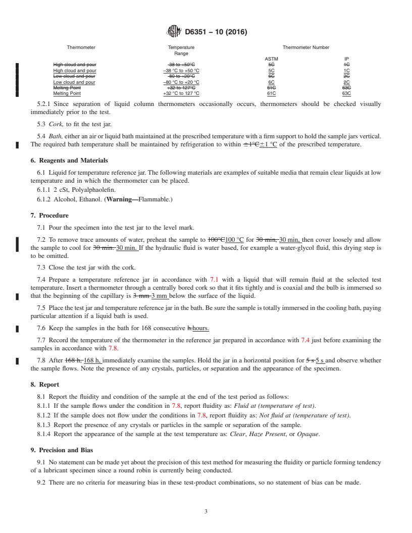 REDLINE ASTM D6351-10(2016) - Standard Test Method for  Determination of Low Temperature Fluidity and Appearance of   Hydraulic Fluids