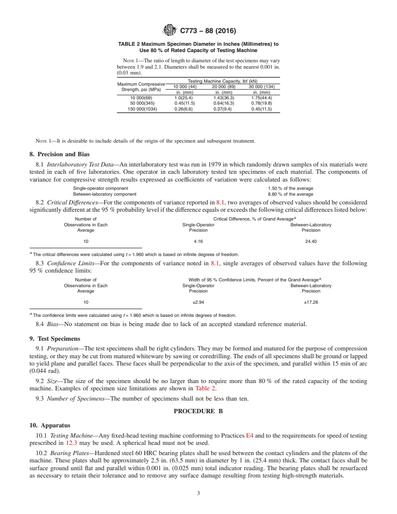 REDLINE ASTM C773-88(2016) - Standard Test Method for  Compressive (Crushing) Strength of Fired Whiteware Materials