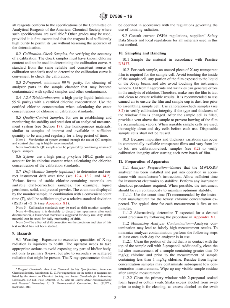 ASTM D7536-16 - Standard Test Method for Chlorine in Aromatics by Monochromatic Wavelength Dispersive   X-ray  Fluorescence Spectrometry