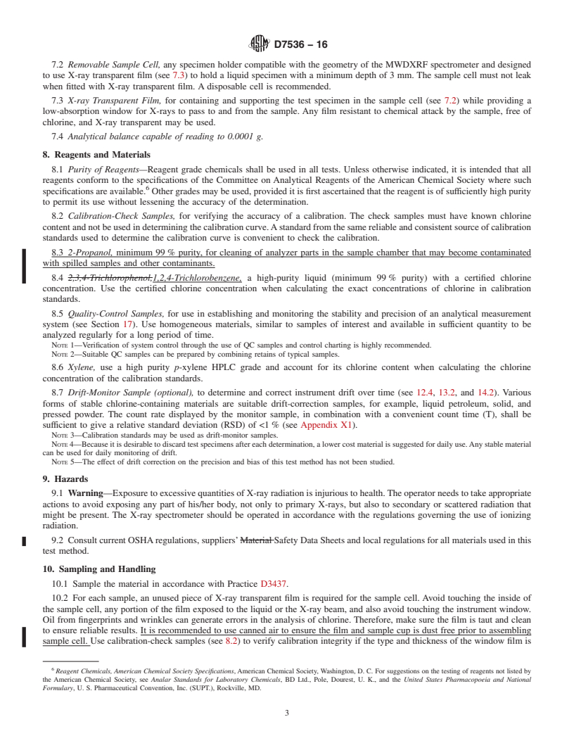 REDLINE ASTM D7536-16 - Standard Test Method for Chlorine in Aromatics by Monochromatic Wavelength Dispersive   X-ray  Fluorescence Spectrometry