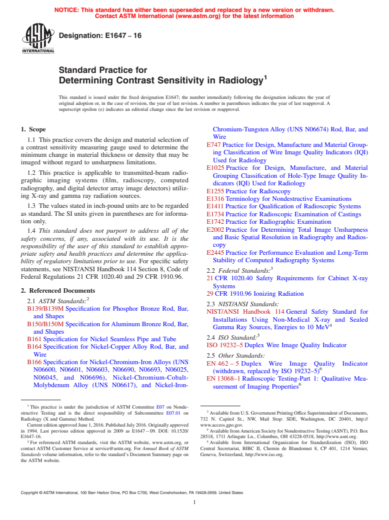 ASTM E1647-16 - Standard Practice for  Determining Contrast Sensitivity in Radiology