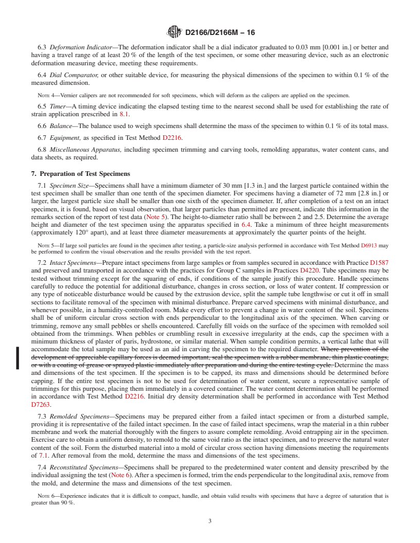 REDLINE ASTM D2166/D2166M-16 - Standard Test Method for  Unconfined Compressive Strength of Cohesive Soil