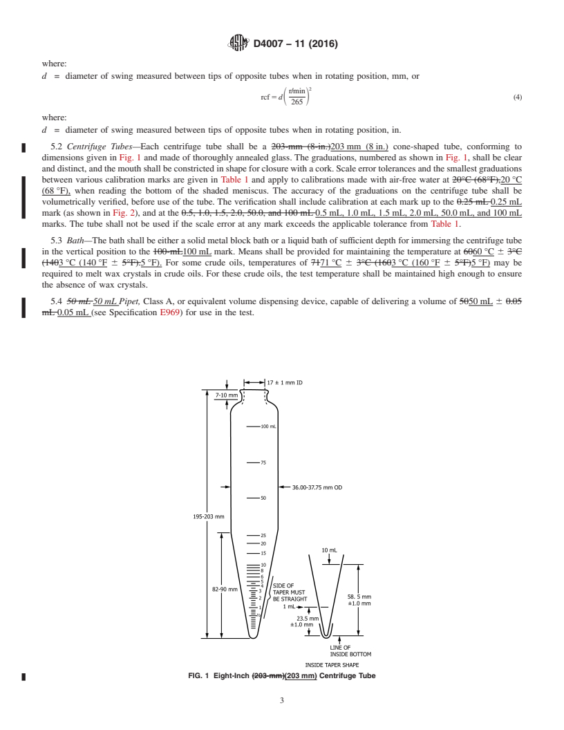 REDLINE ASTM D4007-11(2016) - Standard Test Method for Water and Sediment in Crude Oil by the Centrifuge Method (Laboratory  Procedure)