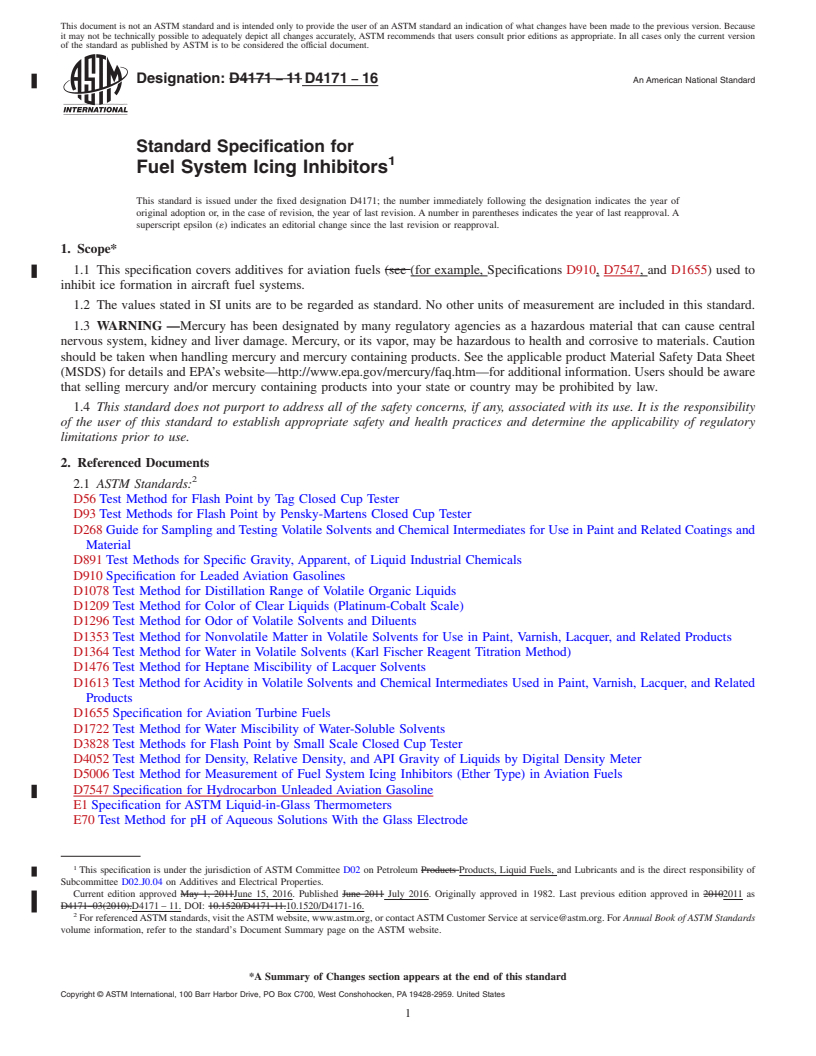 REDLINE ASTM D4171-16 - Standard Specification for  Fuel System Icing Inhibitors