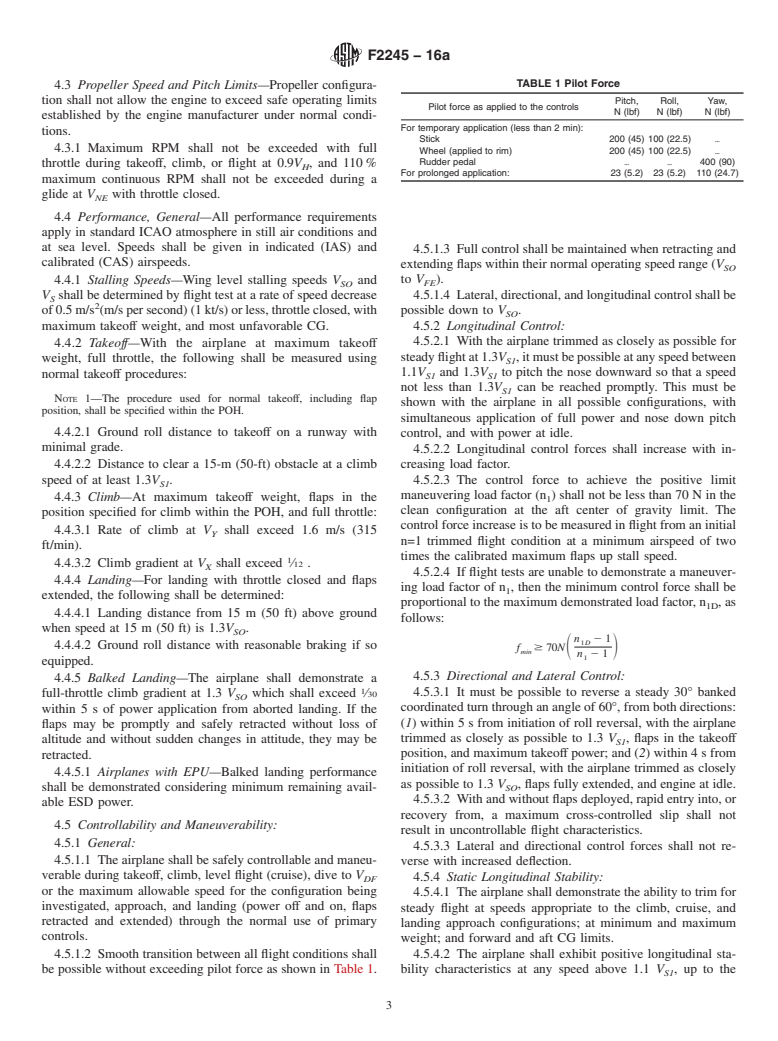 ASTM F2245-16a - Standard Specification for Design and Performance of a Light Sport Airplane