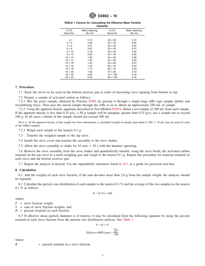 REDLINE ASTM D2862-16 - Standard Test Method for  Particle Size Distribution of Granular Activated Carbon