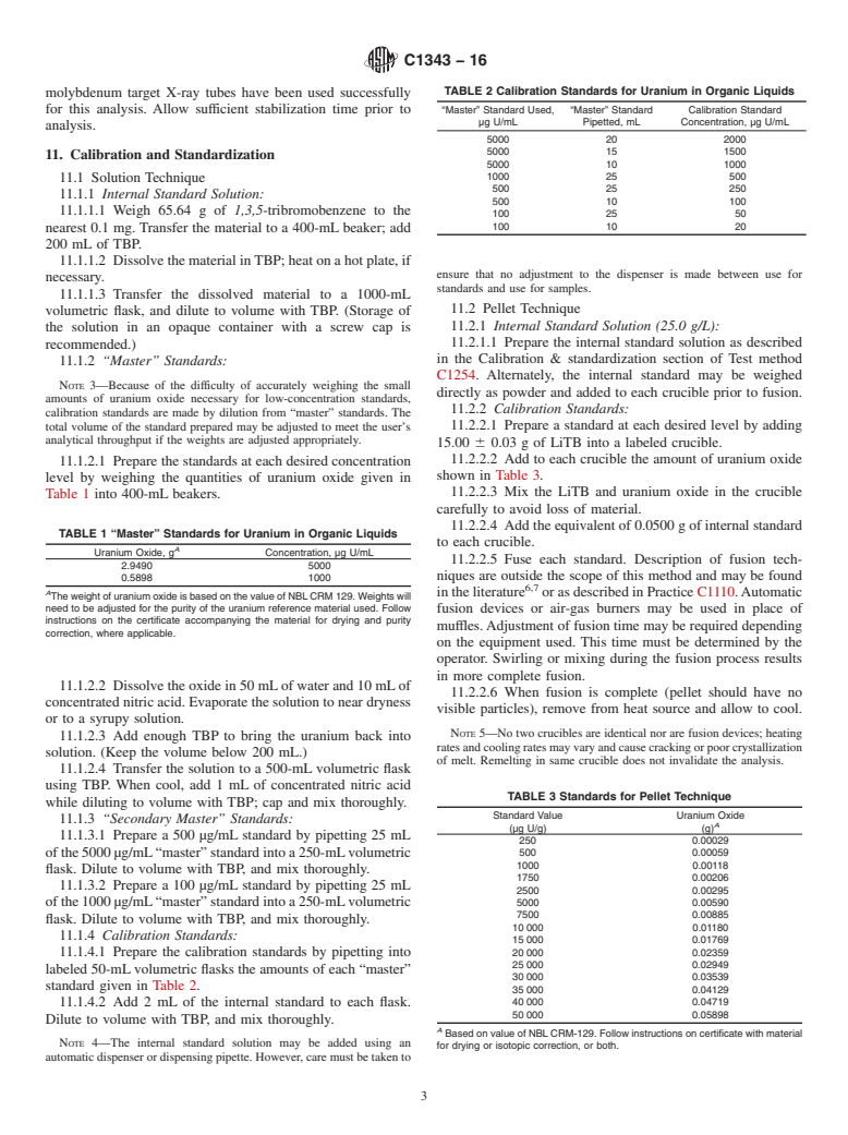 ASTM C1343-16 - Standard Test Method for  Determination of Low Concentrations of Uranium in Oils and  Organic Liquids by X-ray Fluorescence