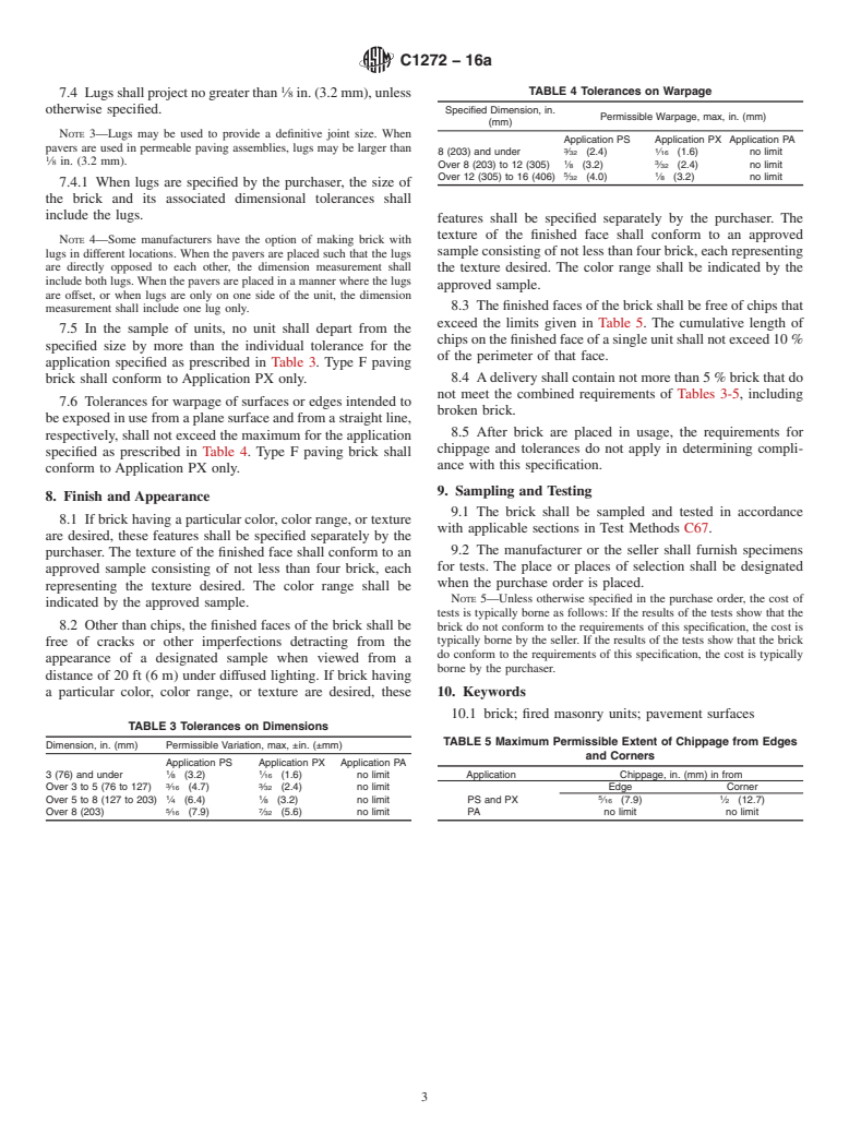 ASTM C1272-16a - Standard Specification for  Heavy Vehicular Paving Brick