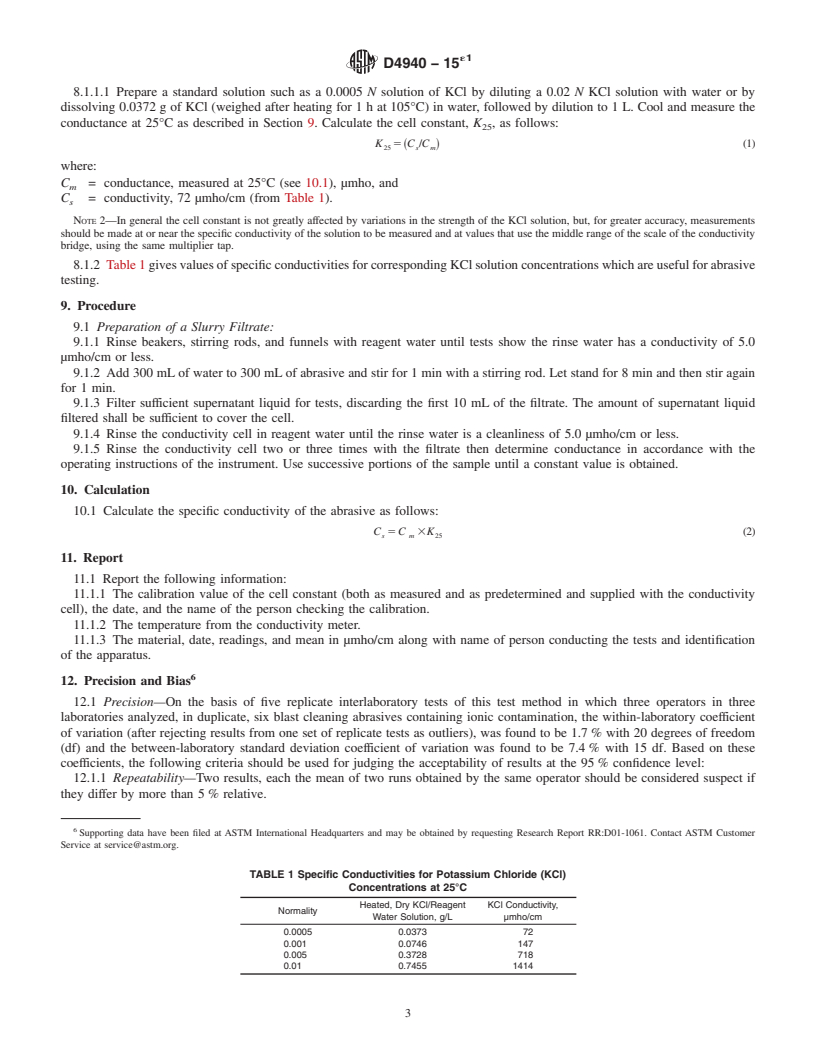 REDLINE ASTM D4940-15e1 - Standard Test Method for Conductimetric Analysis of Water Soluble Ionic Contamination   of Blast Cleaning Abrasives