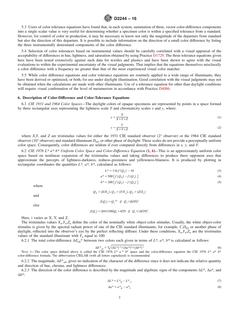 REDLINE ASTM D2244-16 - Standard Practice for Calculation of Color Tolerances and Color Differences from   Instrumentally       Measured Color Coordinates