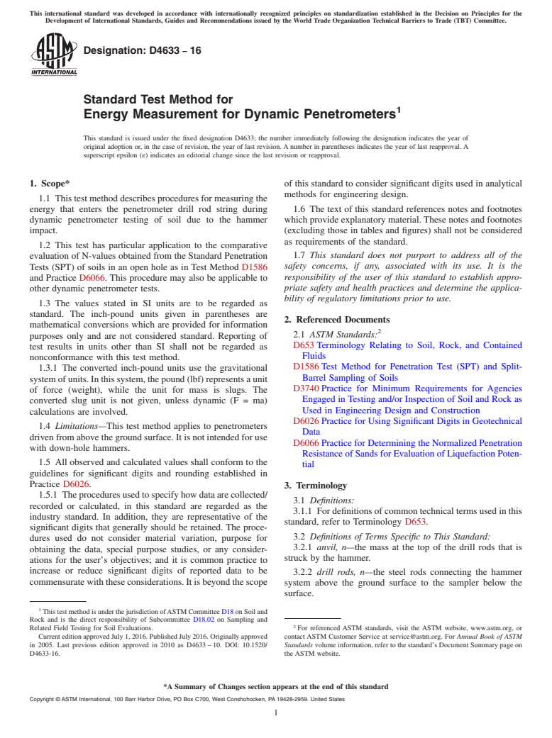 ASTM D4633-16 - Standard Test Method for Energy Measurement for Dynamic Penetrometers