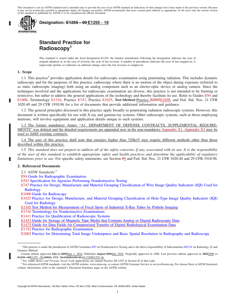 REDLINE ASTM E1255-16 - Standard Practice for  Radioscopy