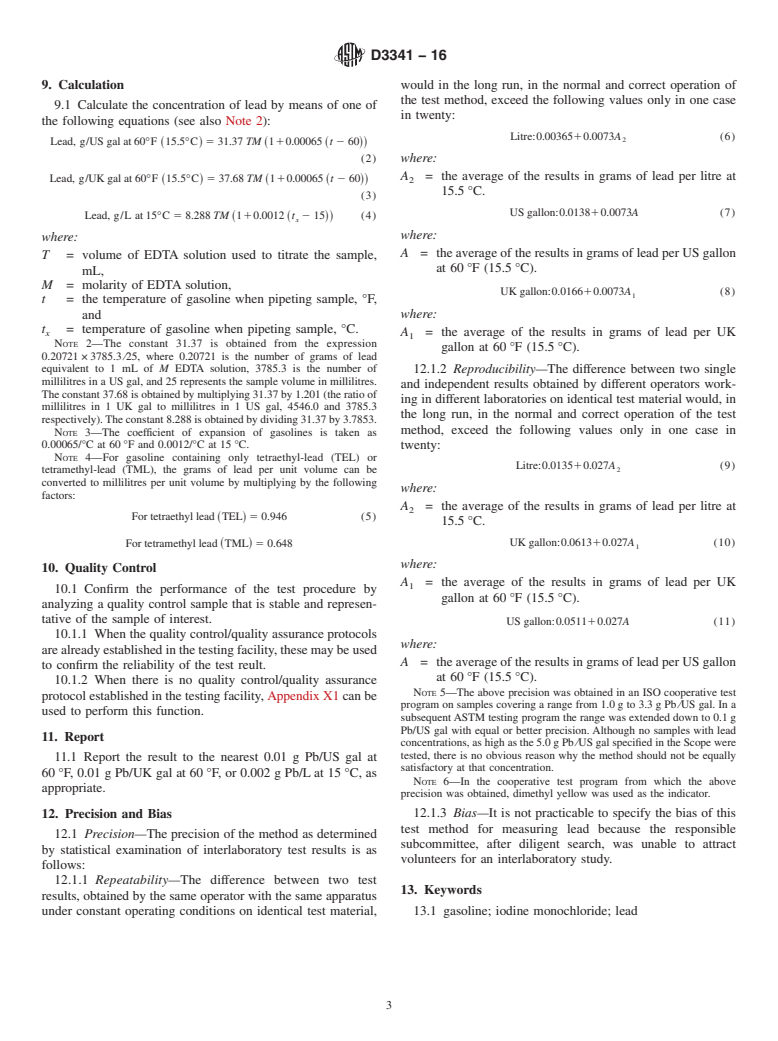 ASTM D3341-16 - Standard Test Method for  Lead in Gasoline&#x2014;Iodine Monochloride Method (Withdrawn 2022)