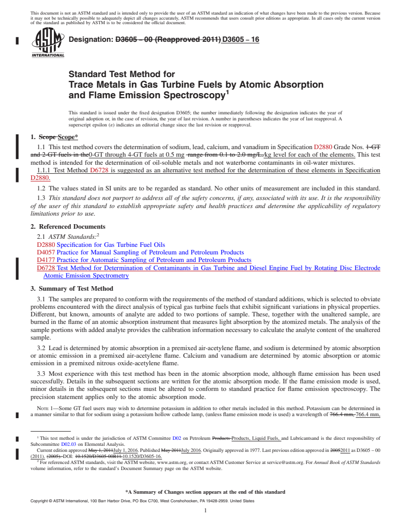 REDLINE ASTM D3605-16 - Standard Test Method for  Trace Metals in Gas Turbine Fuels by Atomic Absorption and   Flame Emission Spectroscopy