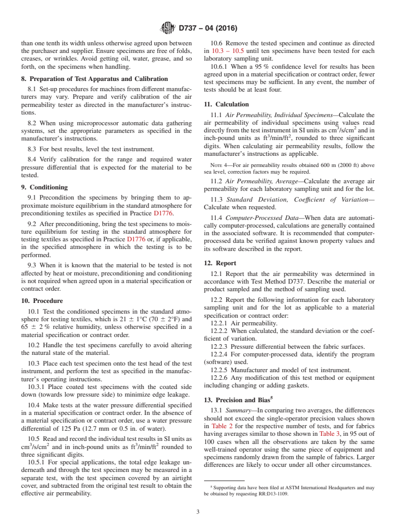 ASTM D737-04(2016) - Standard Test Method for  Air Permeability of Textile Fabrics