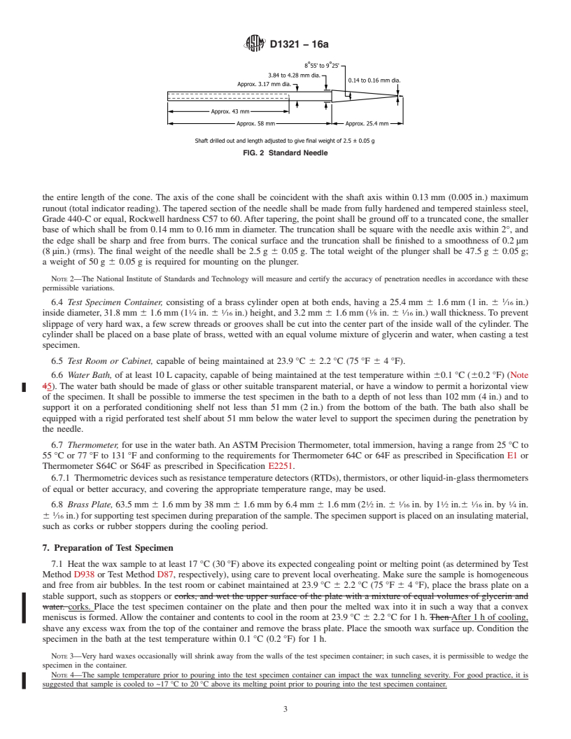 REDLINE ASTM D1321-16a - Standard Test Method for  Needle Penetration of Petroleum Waxes