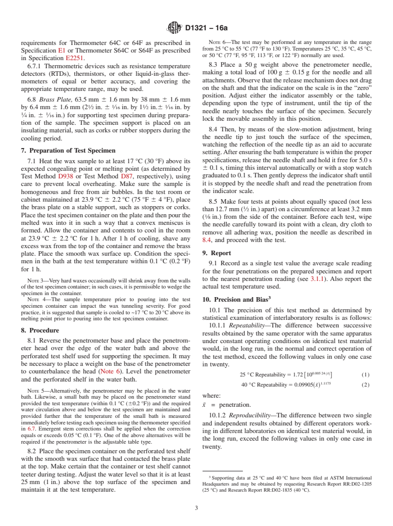 ASTM D1321-16a - Standard Test Method for  Needle Penetration of Petroleum Waxes