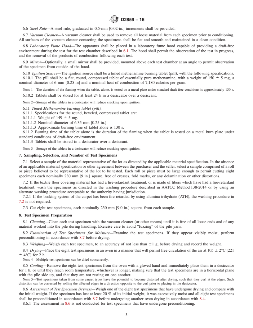 REDLINE ASTM D2859-16 - Standard Test Method for  Ignition Characteristics of Finished Textile Floor Covering  Materials