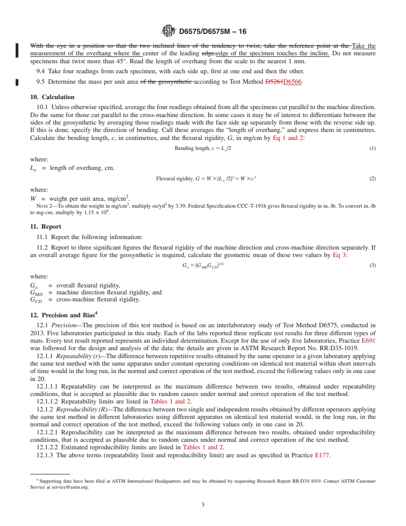 REDLINE ASTM D6575/D6575M-16 - Standard Test Method for Determining Stiffness of Geosynthetics Used as Turf Reinforcement  Mats (TRMs)