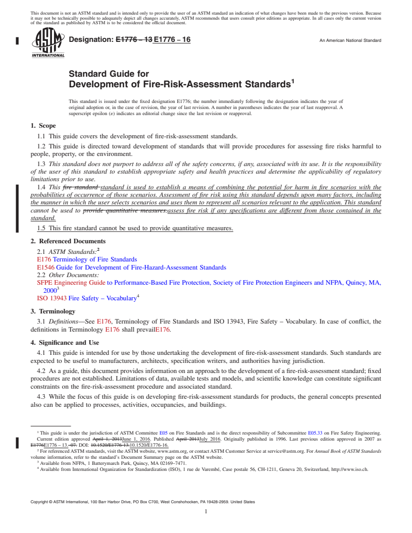 REDLINE ASTM E1776-16 - Standard Guide for  Development of Fire-Risk-Assessment Standards