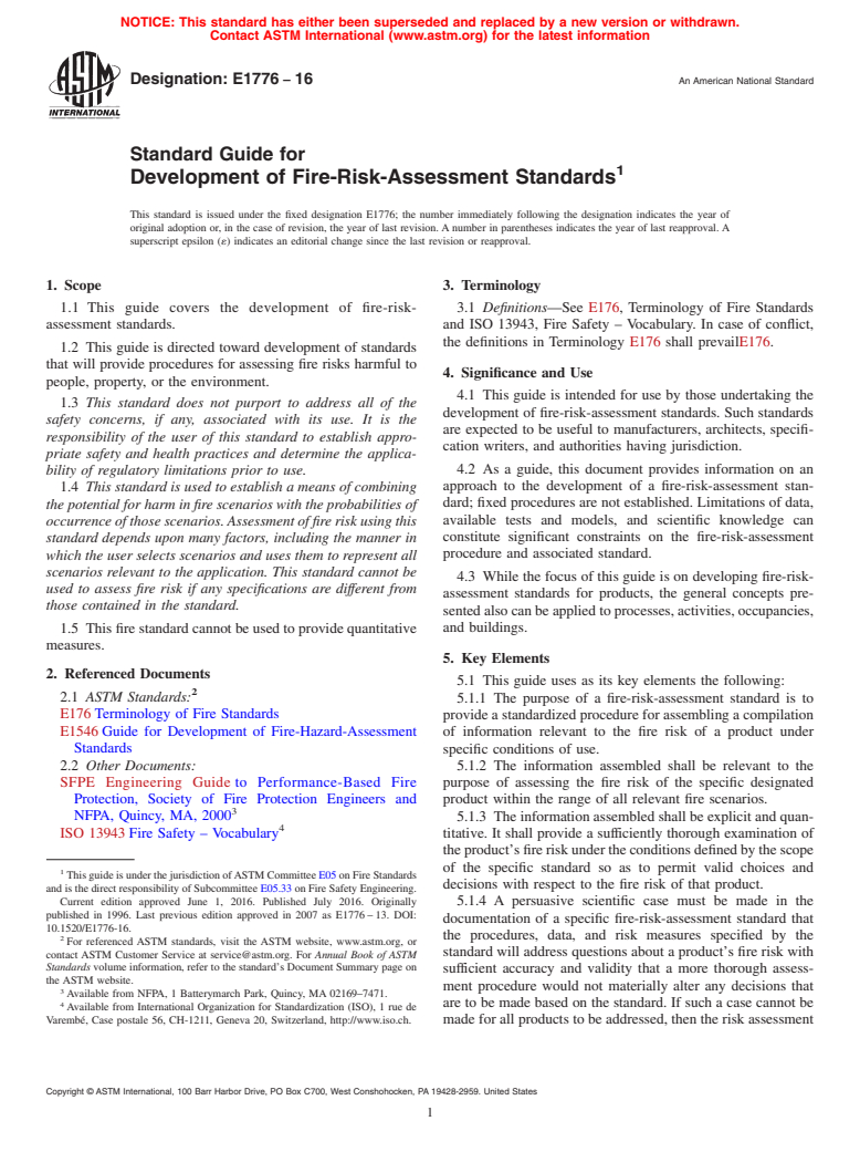 ASTM E1776-16 - Standard Guide for  Development of Fire-Risk-Assessment Standards