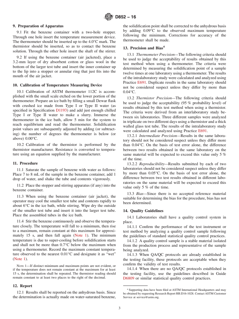 ASTM D852-16 - Standard Test Method for Solidification Point of Benzene